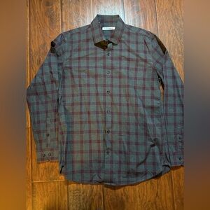 Pure Navy - Mens  Plaid Shirt - Gray and purple